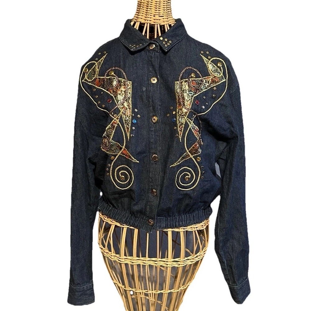 Vtg Original Blue Creek Jeans 14 Embellished Jean Jacket  80's 90's Festival